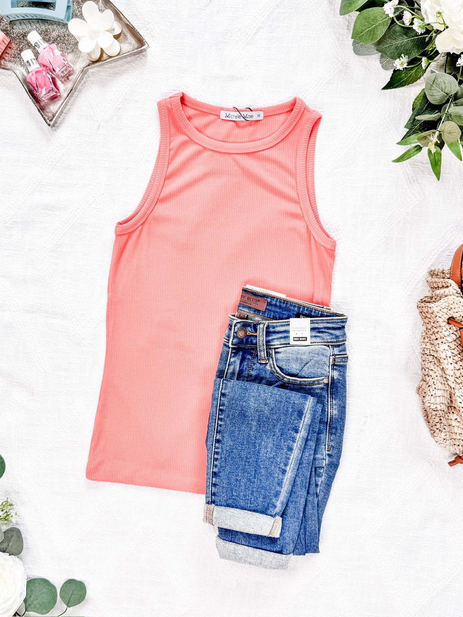 Tara Ribbed Tank - Coral